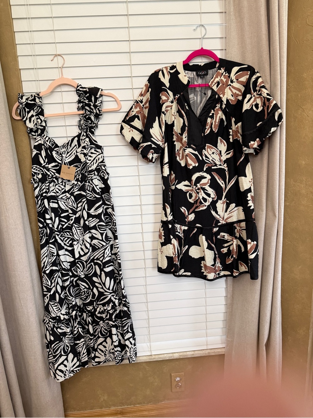 Blu Pepper Black and White Leaf-Print Dress & GiGio Brown, Cream & Black Dress